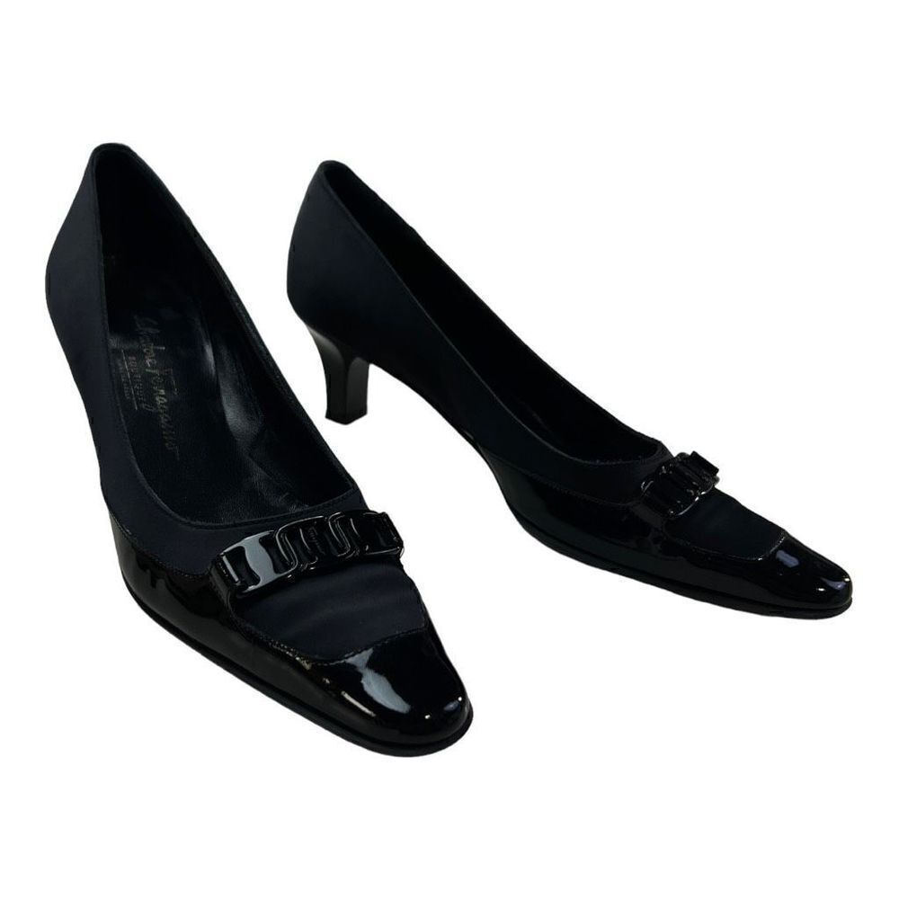 Salvatore Ferragamo Women's Densy Nero Patent Calf Pump Heel Shoes Black Size 8